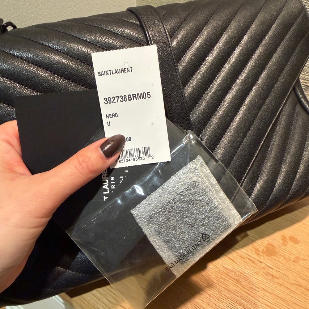 Saint Laurent “College” Large Matelassé Chevron YSL Leather Bag – Black-on-Black - Picture 7 of 14
